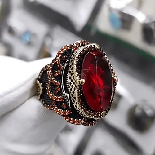 خاتم مصنوع يدويًا من الفضة الإسترلينية عيار 925 على شكل تمثال مسجد فيروزي