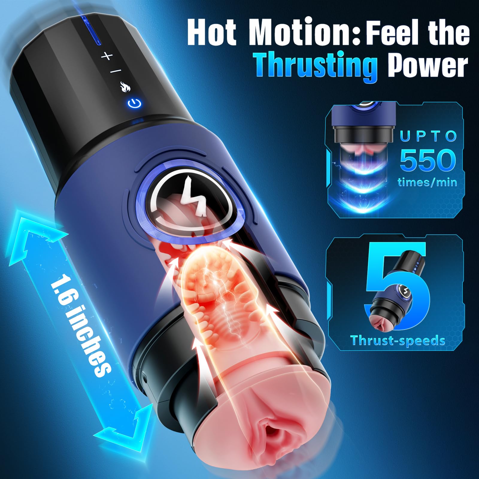 EINSEO Male Masturbator Sex Toys for Men - Thrusting Male Stroker with 360° Heating, 5-Speed Smooth Motion Blowjob Adult Men's Sex Toy, Silent Brushless Motor, Pocket Pussy Sleeve Erotic Massage Kits